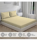 Cottage Garden 100% Cotton 300 TC Percale Weave Yellow Ethnic Print Double Bedsheet with 2 Pillow Covers