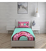 Rock & Room 100% Cotton 300 TC Satin Weave Digitally Printed Sea Blue & Pink Single Bedsheet with 1 Pillow Cover