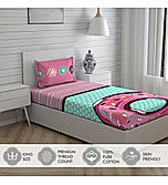 Rock & Room 100% Cotton 300 TC Satin Weave Digitally Printed Sea Blue & Pink Single Bedsheet with 1 Pillow Cover