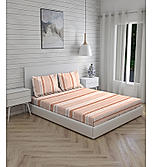 Signature Sateen 100% Cotton 300 TC Coral Stripes Print Anti Viral King Bedsheet with 2 Pillow Covers