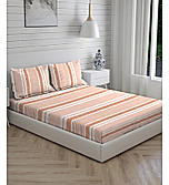 Signature Sateen 100% Cotton 300 TC Coral Stripes Print Anti Viral King Bedsheet with 2 Pillow Covers