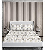 Baltic 224 TC Tencel Cotton Super Fine White Ethnic Print King Bedsheet Set