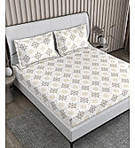 Baltic 224 TC Tencel Cotton Super Fine White Ethnic Print King Bedsheet Set