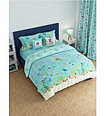 Rock & Room 150 TC Fine Cotton Sea Blue Cartoon Print Single Bedsheet Set