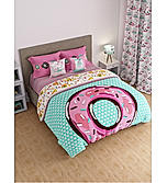 Rock & Room 100% Cotton 300 TC Satin Weave Digitally Printed Sea Blue & Pink Single Bedsheet with 1 Pillow Cover