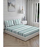 Signature Sateen 100% Cotton 300 TC Blue Stripes Print Anti Viral King Bedsheet with 2 Pillow Covers