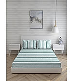 Signature Sateen 100% Cotton 300 TC Blue Stripes Print Anti Viral King Bedsheet with 2 Pillow Covers
