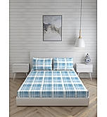 Signature Sateen 300 TC 100% Cotton Ultra Fine Blue Checkered Print King Bedsheet Set