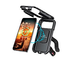 Waterproof Mobile Holder Mirror Mount with 15W Wireless Charger - Black