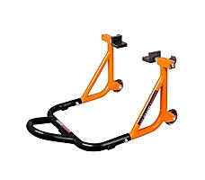 Dismantable Rear Paddock Stand with Skate Wheels - Black + Orange - (Bike Wt upto: 450 kgs)