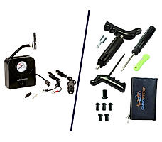 Combo - Electric Tyre Inflator with Dual Connecting Port & Tubeless Tyre Puncture Repair Kit with Mushroom Plugs (Mini Plug) - Car / Bike