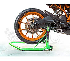 Non-Dismantable Universal Rear Paddock Stand with Skate Wheels - Green - (Bike Wt upto: 350 kgs)