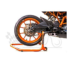 Non-Dismantable Standard Rear Paddock Stand with Skate Wheels - Orange - (Bike Wt upto: 250 kgs)