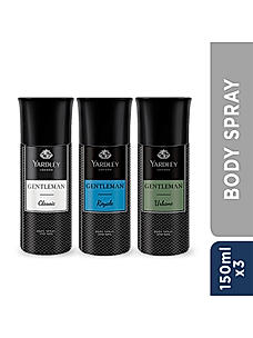 Gentleman Range Deo Body Spray Tripack (Classic + Urbane + Royale) for Men, 150ml Each (Pack of 3)