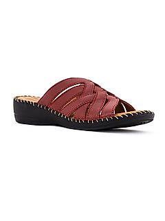 Softouch Maroon Leather Mule Heel Sandal for Women