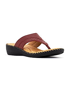 Softouch Maroon Leather Heel Slip On Sandal for Women