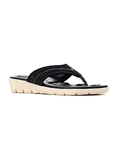 Softouch Black Flat Slip On Sandal for Women