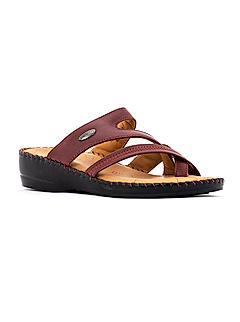 Softouch Maroon Leather Heel Slip On Sandal for Women