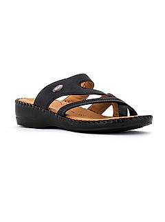 Softouch Black Leather Heel Slip On Sandal for Women