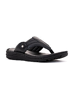 British Walkers Black Leather Flip Flops for Men