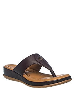 Softouch Brown Leather Flat Slip On Sandal for Women