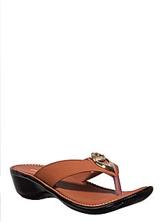 Khadim Brown Heel Slip On Sandal for Women