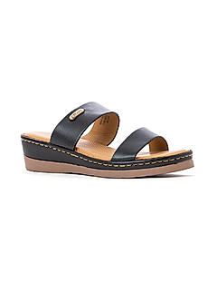 Softouch Black Leather Heel Slip On Sandal for Women