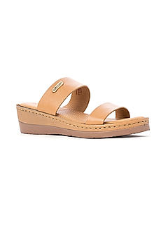 Softouch Beige Leather Heel Slip On Sandal for Women