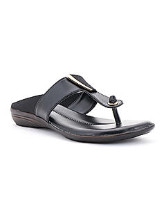 Khadim Black Flat Slip On Sandal for Women