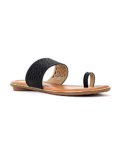 Khadim Black Flat Slip On Sandal for Women