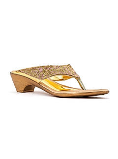 Khadim Gold Heel Slip On Sandal for Women