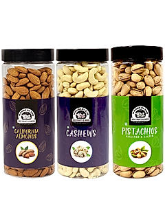 Wonderland Foods - Dry Fruits Premium Raw California Almonds, Raw Cashews & Roasted Salted Pistachios Combo Pack 1.5Kg (500g X 3) Re-Usable Jar | High in Fiber & Boost Immunity