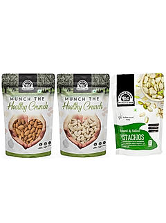 Wonderland Foods - Raw California Almonds, Raw Cashews & Roasted Salted Pistachios Combo Pack 600g (200g X 3) Pouch | High in Fiber & Boost Immunity