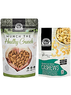 Wonderland Foods - Dry Fruits Raw California Almonds 200g, Roasted Salted Cashews 100g Pouch Combo Pack | High in Fiber & Boost Immunity
