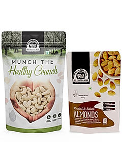 Wonderland Foods - Dry Fruits Raw Cashews 200g & Roasted Salted Almonds 100g Pouch | High in Fiber & Boost Immunity