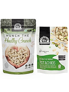 Wonderland Foods - Dry Fruits Roasted Salted Pistachios 100g, Raw Cashews 200g Pouch Combo Pack | High in Fiber & Boost Immunity