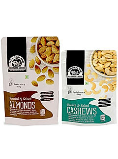 Wonderland Foods - Dry Fruits Roasted Salted Almonds 200g, Roasted Salted Cashews 100g Combo Pack Re-Sealable Pouch | High in Fiber & Boost Immunity