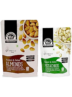 Wonderland Foods - Dry Fruits Roasted Salted Almonds 200g, Roasted Salted Pistachios 100g Combo Pack Re-Sealable Pouch | High in Fiber & Boost Immunity