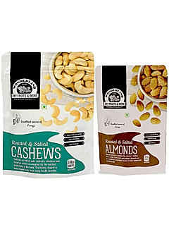 Wonderland Foods - Dry Fruits Roasted Salted Cashews 200g, Roasted Salted Almonds 100g Combo Pack Re-Sealable Pouch | High in Fiber & Boost Immunity