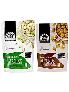 Wonderland Foods - Dry Fruits Roasted Salted Pistachios 200g & Roasted Salted Almonds Combo Pack 100g Re-Sealable Pouch | High in Fiber & Boost Immunity