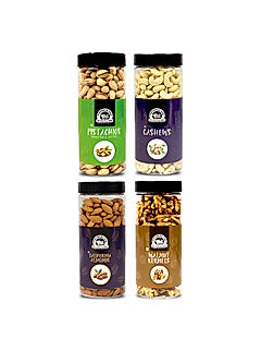 Wonderland Foods - Dry Fruits Premium Roasted Salted Pistachios, Raw Almonds, Cashews 500g  Each & Walnut Kernel 350g | 1.85Kg (500g X 3 + 350g) Re-Usable Jar | High in Fiber & Boost Immunity