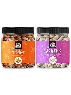 Wonderland Foods - Dry Fruits Premium California Raw Almonds & Raw Cashews | 400g (200g X 2) Re-Usable Jar | High in Fiber & Boost Immunity