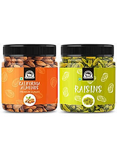 Wonderland Foods - Dry Fruits Premium California Raw Almonds & Green Raisins | 400g (200g X 2) Re-Usable Jar | High in Fiber & Boost Immunity