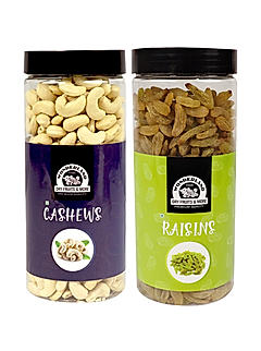 Wonderland Foods - Dry Fruits Premium Raw Cashews & Green Raisins | 1Kg (500g X 2) Jar | High in Fiber & Boost Immunity