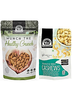 Wonderland Foods - Dry Fruits Premium California Raw Almonds & Roasted and Salted Cashews | 400g (200g X 2) Pouch | High in Fiber & Boost Immunity
