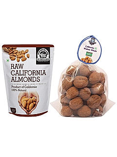 Wonderland Foods - Dry Fruits Premium California Raw Almonds & California Inshell Walnuts | 1Kg (500g X 2) Pouch| High in Fiber & Boost Immunity