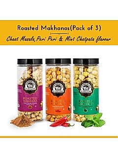 Roasted Makhana Chaat Masala, Peri Peri, Mint Chatpata Foxnuts 300g (Pack of 3) (100g Each)