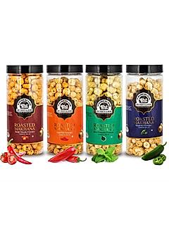 Roasted Makhana Tangy Masala, Peri Peri, Mint Chatpata and Jalepeno Foxnuts (100 g Each, Total 400 g) - Pack of 4