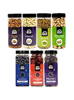 Wonderland Foods - Almonds, Cashews, Roasted Salted Pistachios, Raisins 500g Each & Blueberry 250g, Sliced Cranberry 200g, Prunes 250g (2700g Combo) Re-Usable Jar