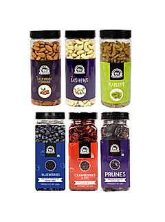 Wonderland Foods - Almond, Cashew, Raisin 500g Each & Blueberry 250g, Sliced Cranberry 200g, Prunes 250g - (2200g Combo) Re-Usable Jar | Healthy Immunity Booster